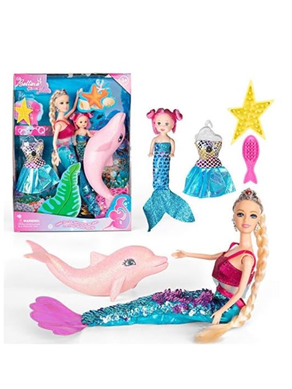 Mermaid Doll Playset with Pink Dolphin and Accessories   NIB